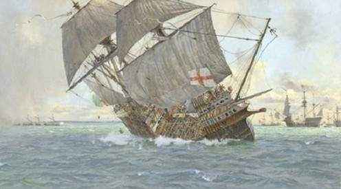 Корабль после подрыва миной