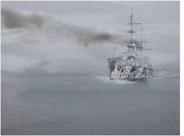 Русско-японская альтернативная 1904-1905, РЯВ, броненосец "Ослябя"в  окрасе "ослепляющий камуфляж". 